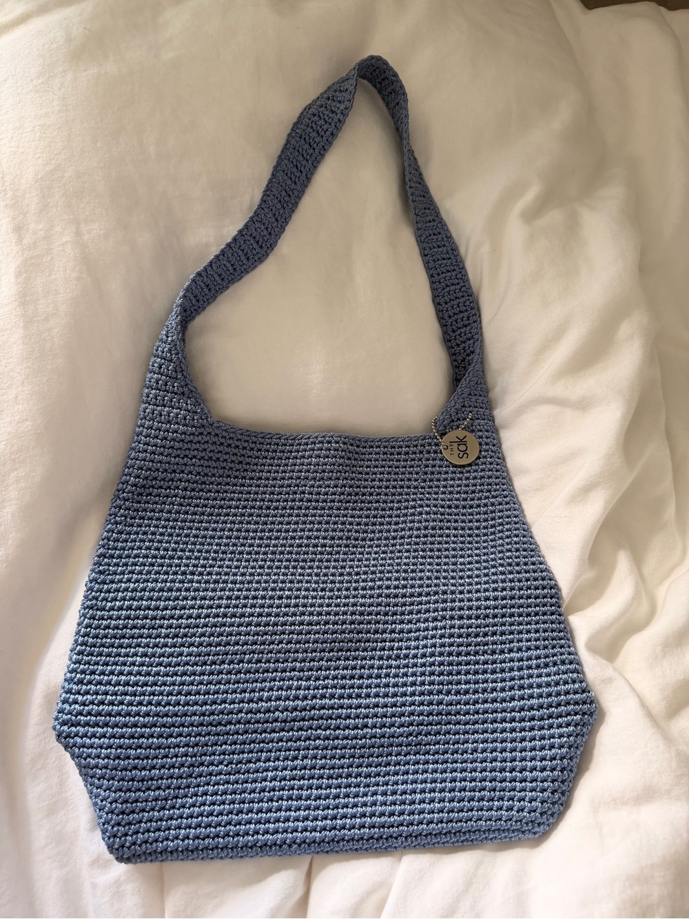 Handwoven Blue Crochet Shoulder Bag by